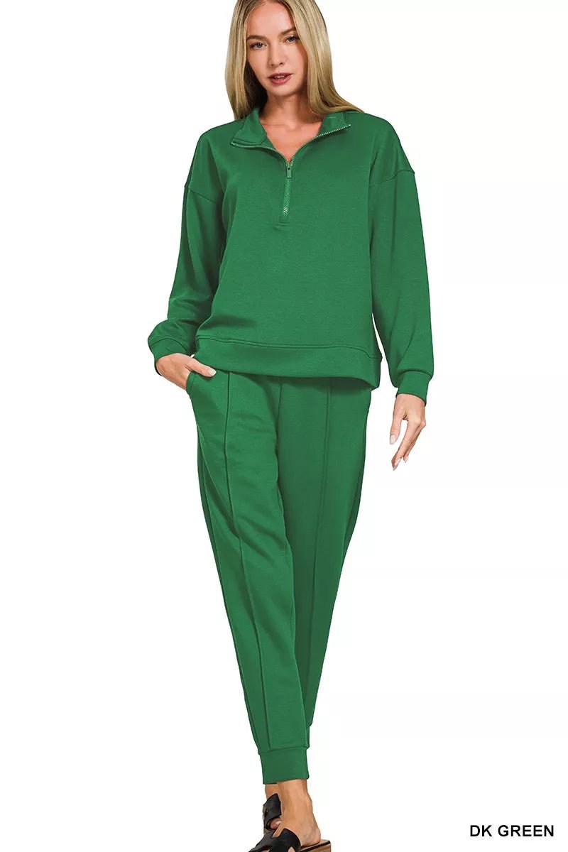 Zenana Scuba Half Zip Pullover and Jogger Set - Bitsy Gypsy Boutique