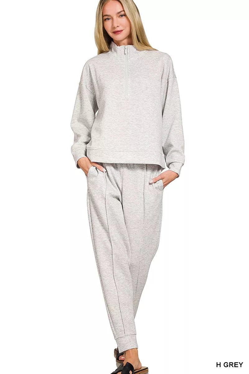Zenana Scuba Half Zip Pullover and Jogger Set - Bitsy Gypsy Boutique