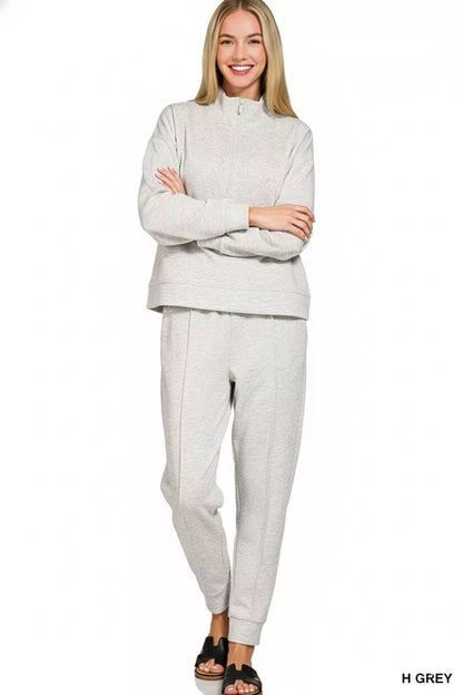Zenana Scuba Half Zip Pullover and Jogger Set - Bitsy Gypsy Boutique