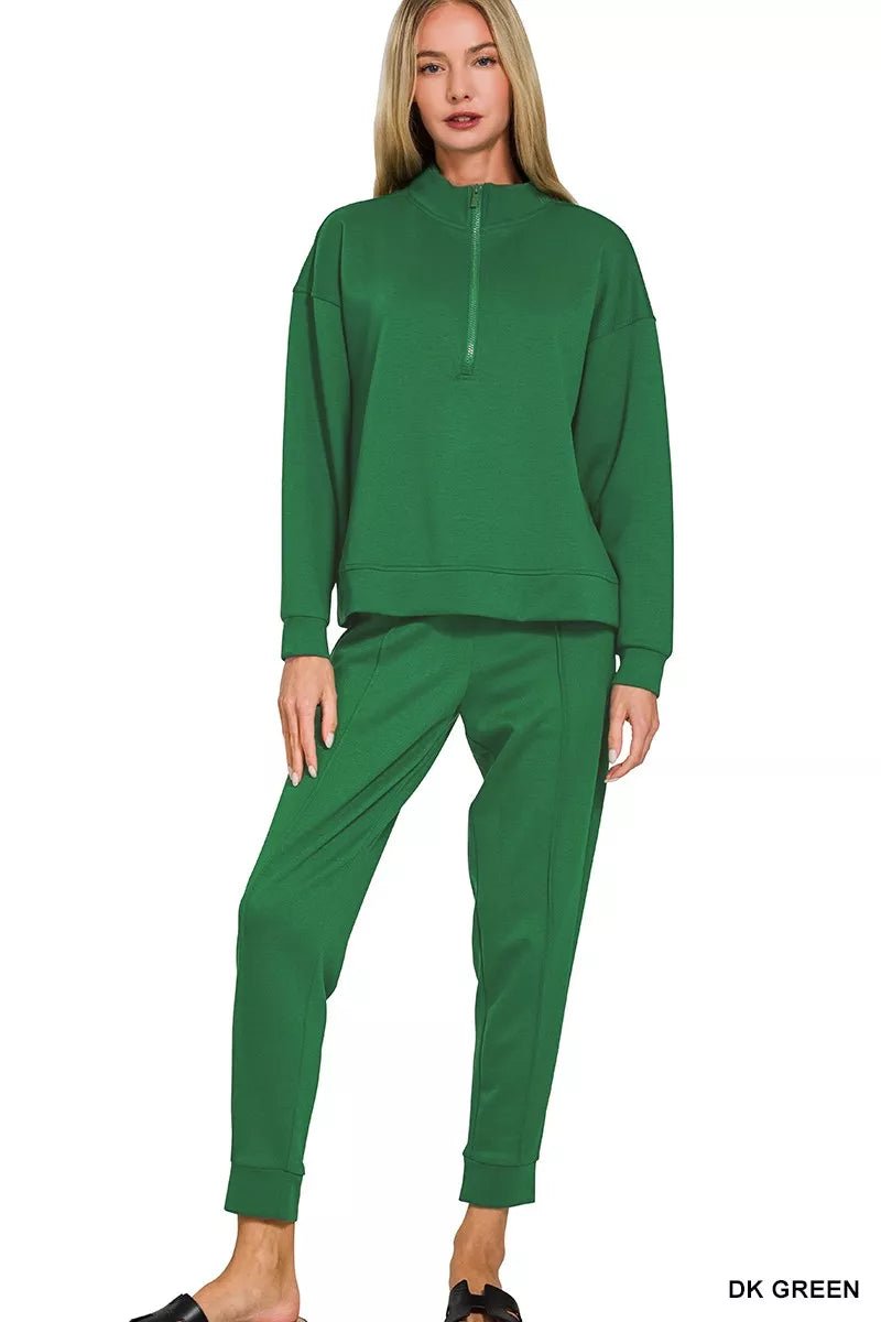 Zenana Scuba Half Zip Pullover and Jogger Set - Bitsy Gypsy Boutique