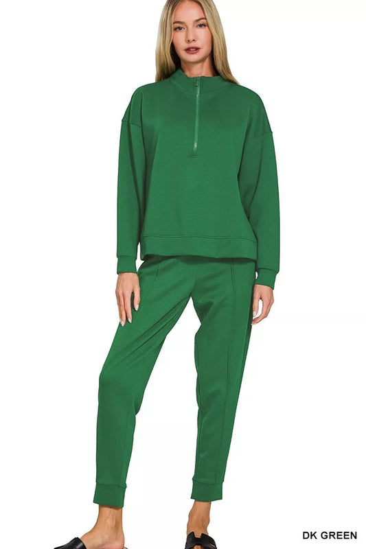 Zenana Scuba Half Zip Pullover and Jogger Set - Bitsy Gypsy Boutique