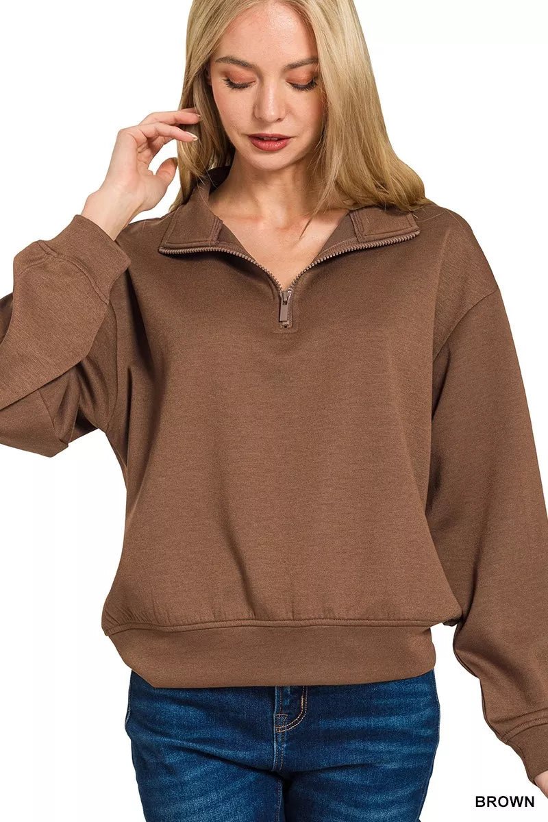Zenana Scuba Half Zip Pullover Sweatshirt - Bitsy Gypsy Boutique