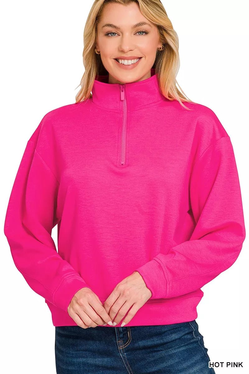 Zenana Scuba Half Zip Pullover Sweatshirt - Bitsy Gypsy Boutique