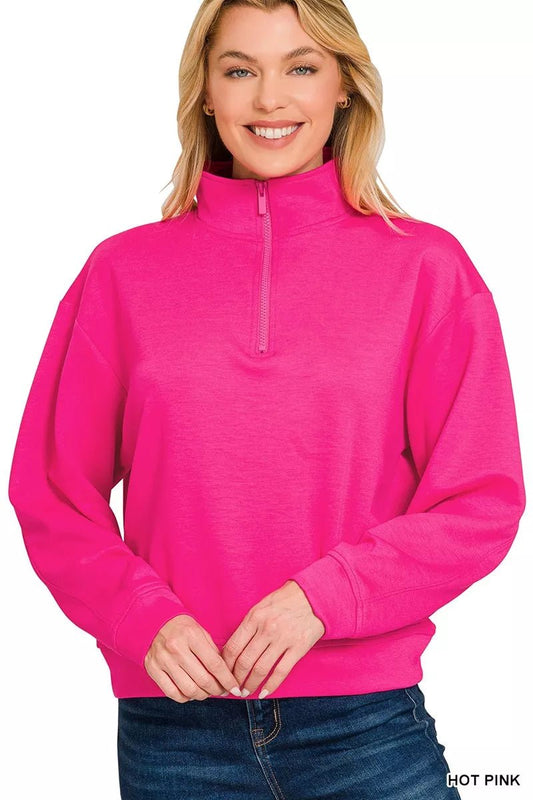 Zenana Scuba Half Zip Pullover Sweatshirt - Bitsy Gypsy Boutique