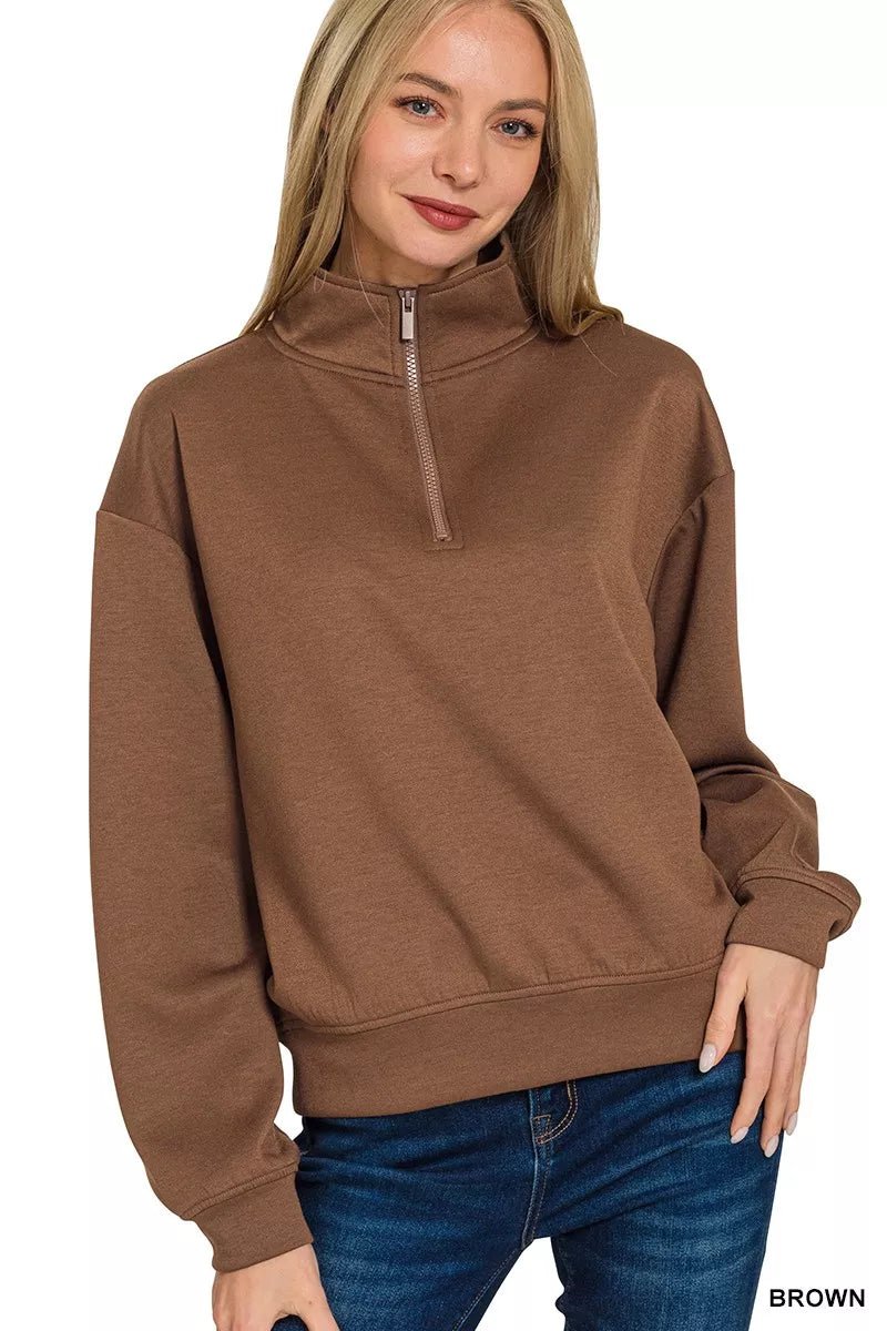 Zenana Scuba Half Zip Pullover Sweatshirt - Bitsy Gypsy Boutique