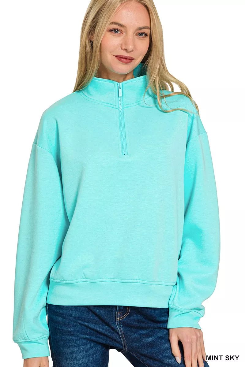 Zenana Scuba Half Zip Pullover Sweatshirt - Bitsy Gypsy Boutique