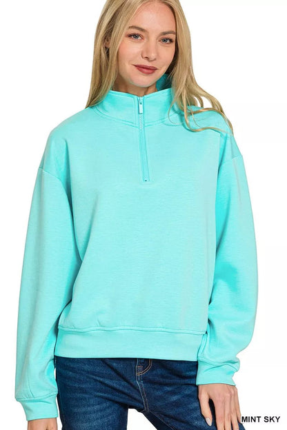 Zenana Scuba Half Zip Pullover Sweatshirt - Bitsy Gypsy Boutique