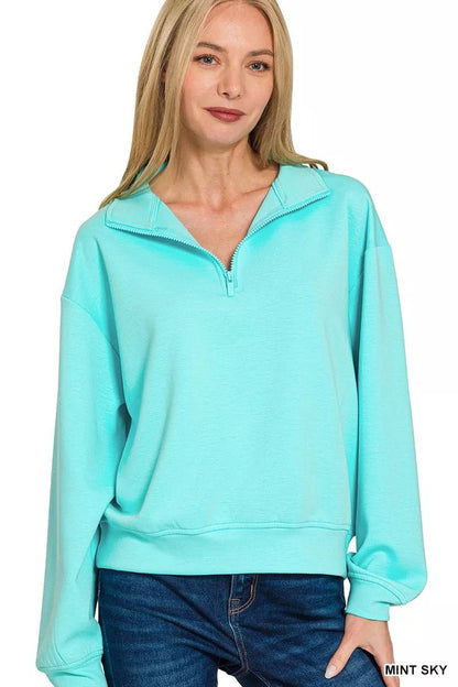 Zenana Scuba Half Zip Pullover Sweatshirt - Bitsy Gypsy Boutique