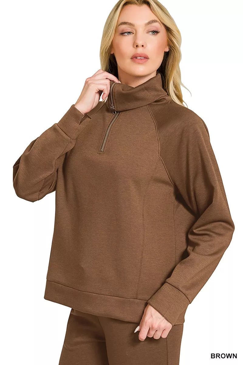 Zenana Scuba Half Zip Sweatshirts and Joggers Set - Bitsy Gypsy Boutique