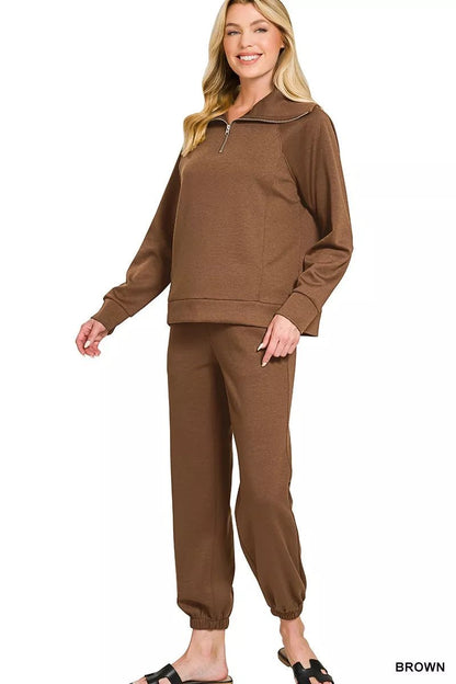 Zenana Scuba Half Zip Sweatshirts and Joggers Set - Bitsy Gypsy Boutique