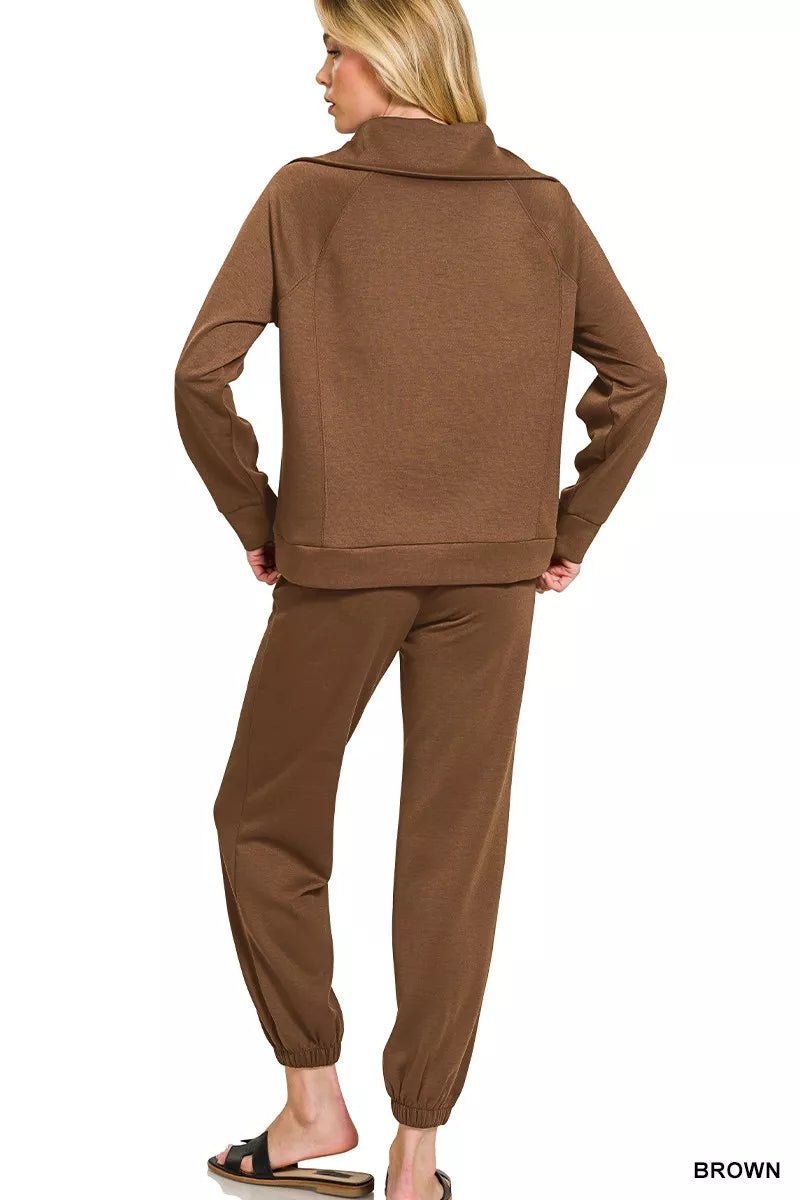 Zenana Scuba Half Zip Sweatshirts and Joggers Set - Bitsy Gypsy Boutique