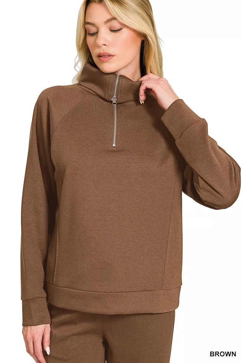 Zenana Scuba Half Zip Sweatshirts and Joggers Set - Bitsy Gypsy Boutique