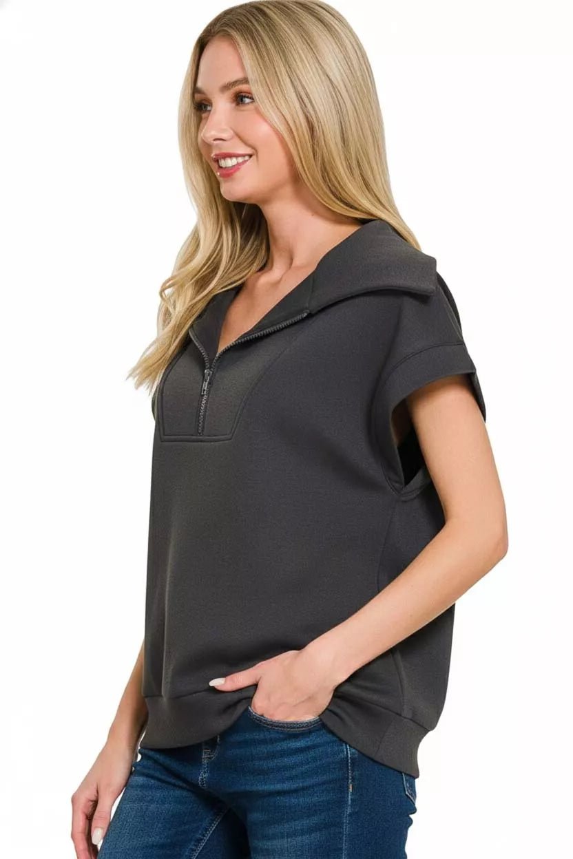 Zenana Scuba Half Zip Top - Bitsy Gypsy Boutique