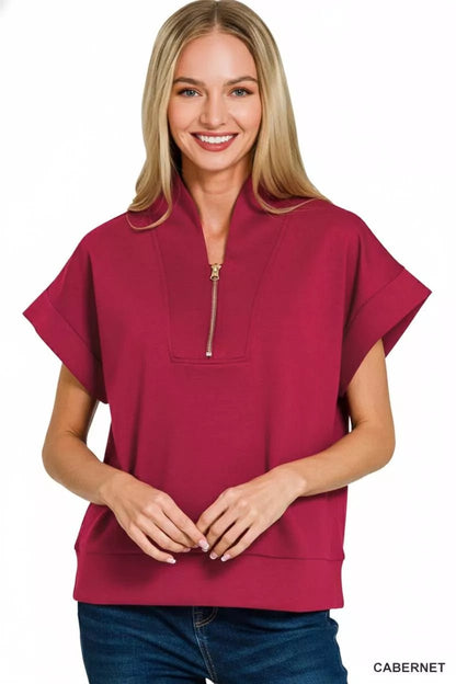 Zenana Scuba High Neck Half Zip Top - Bitsy Gypsy Boutique
