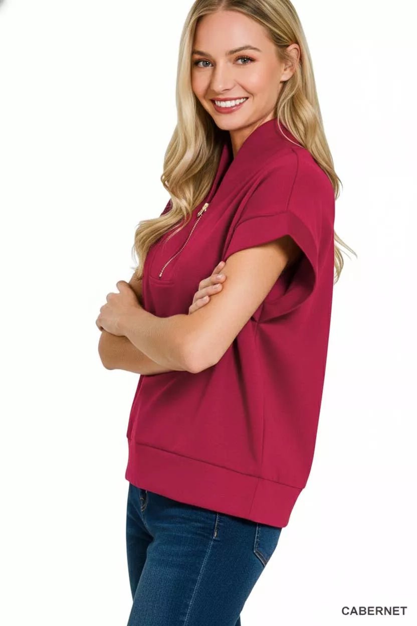 Zenana Scuba High Neck Half Zip Top - Bitsy Gypsy Boutique