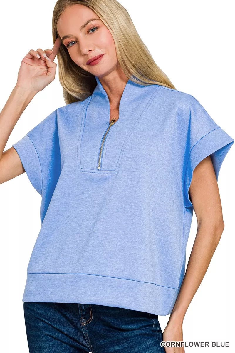 Zenana Scuba High Neck Half Zip Top - Bitsy Gypsy Boutique