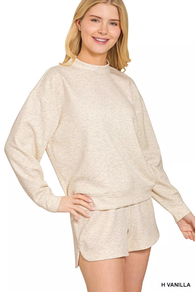 Zenana Scuba Long Sleeve Sweatshirt and Shorts Set - Bitsy Gypsy Boutique