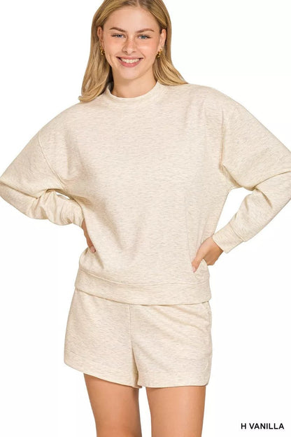 Zenana Scuba Long Sleeve Sweatshirt and Shorts Set - Bitsy Gypsy Boutique
