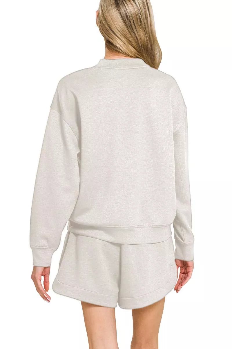 Zenana Scuba Long Sleeve Sweatshirt and Shorts Set - Bitsy Gypsy Boutique