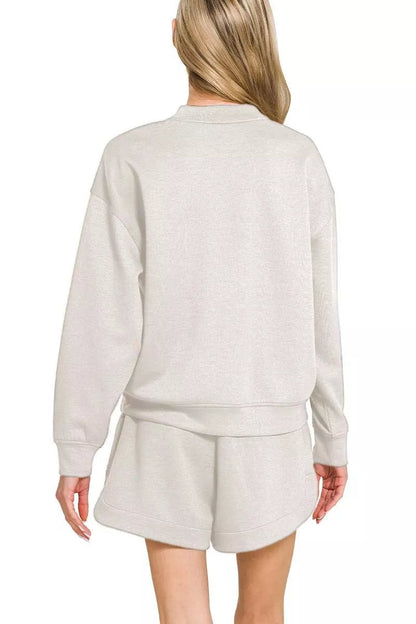 Zenana Scuba Long Sleeve Sweatshirt and Shorts Set - Bitsy Gypsy Boutique