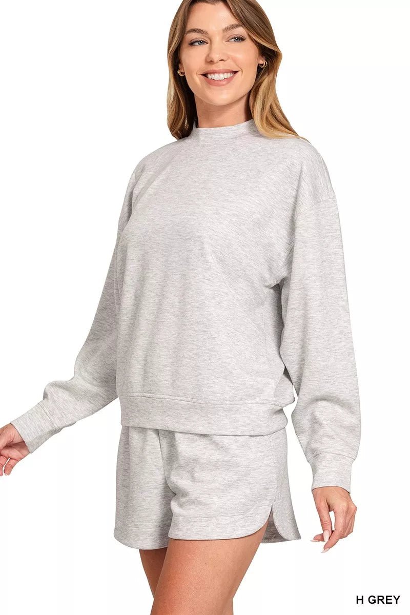 Zenana Scuba Long Sleeve Sweatshirt and Shorts Set - Bitsy Gypsy Boutique