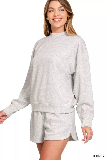 Zenana Scuba Long Sleeve Sweatshirt and Shorts Set - Bitsy Gypsy Boutique