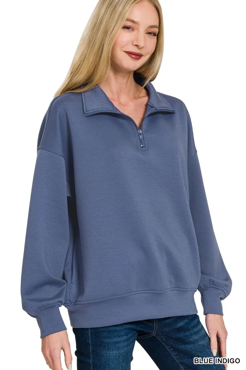 Zenana Scuba Quarter - Zip Sweatshirt - Bitsy Gypsy Boutique