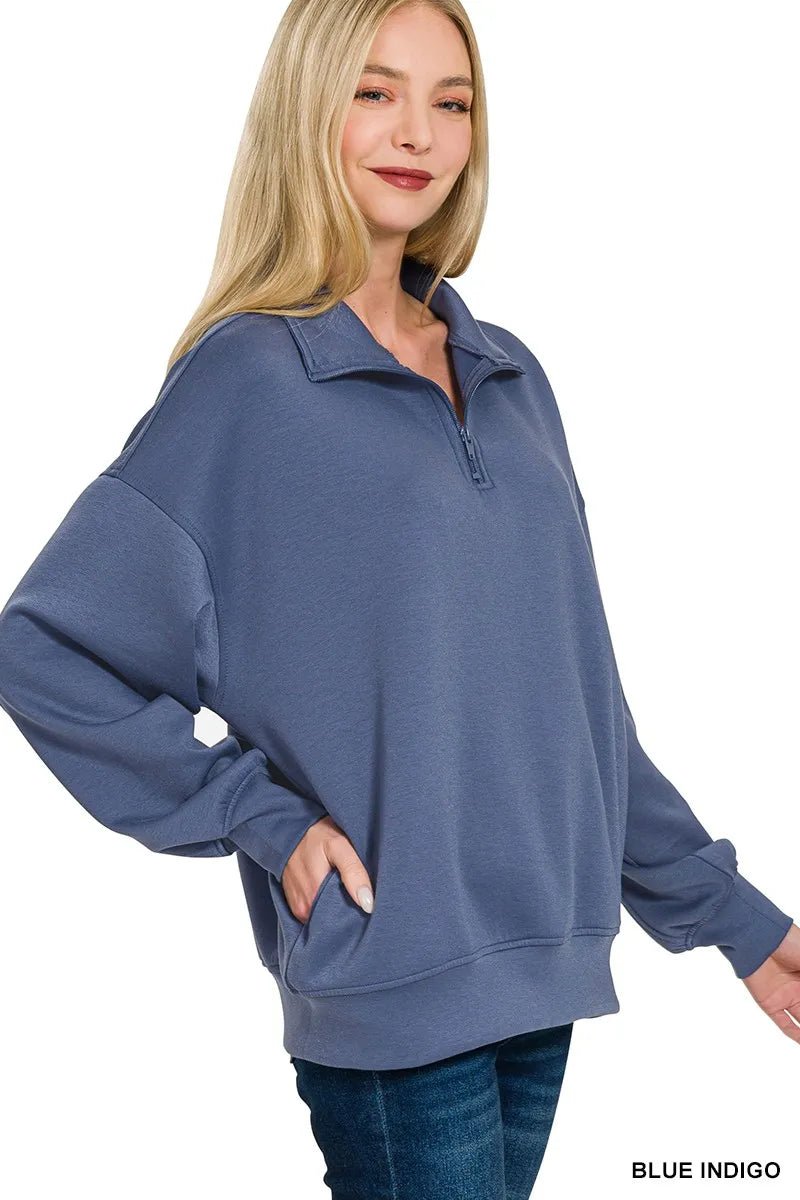 Zenana Scuba Quarter - Zip Sweatshirt - Bitsy Gypsy Boutique
