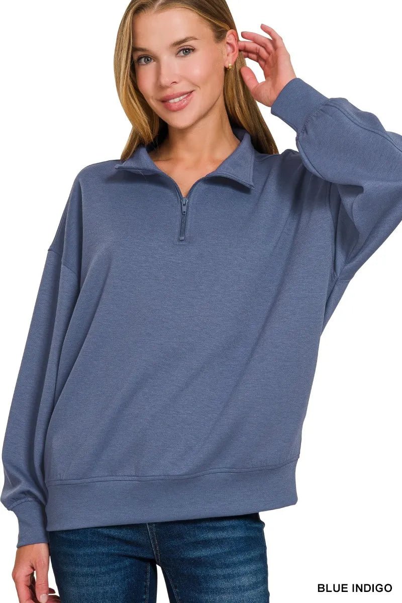 Zenana Scuba Quarter - Zip Sweatshirt - Bitsy Gypsy Boutique
