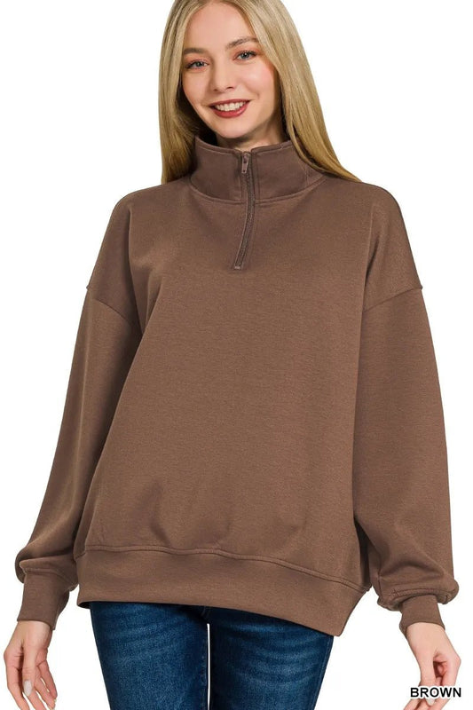 Zenana Scuba Quarter - Zip Sweatshirt - Bitsy Gypsy Boutique
