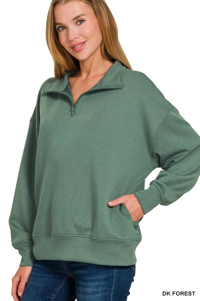 Zenana Scuba Quarter - Zip Sweatshirt - Bitsy Gypsy Boutique