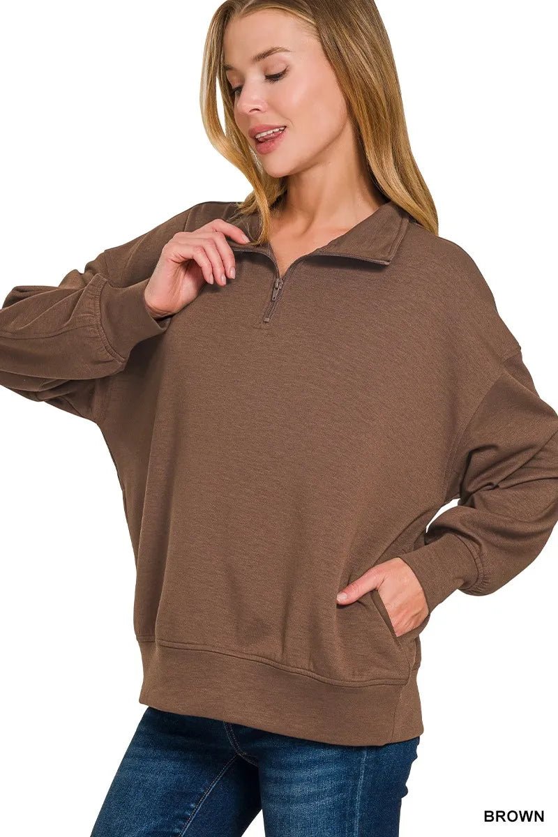 Zenana Scuba Quarter - Zip Sweatshirt - Bitsy Gypsy Boutique