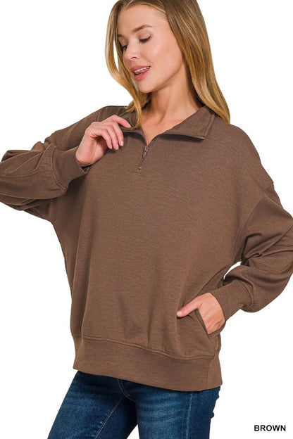 Zenana Scuba Quarter - Zip Sweatshirt - Bitsy Gypsy Boutique
