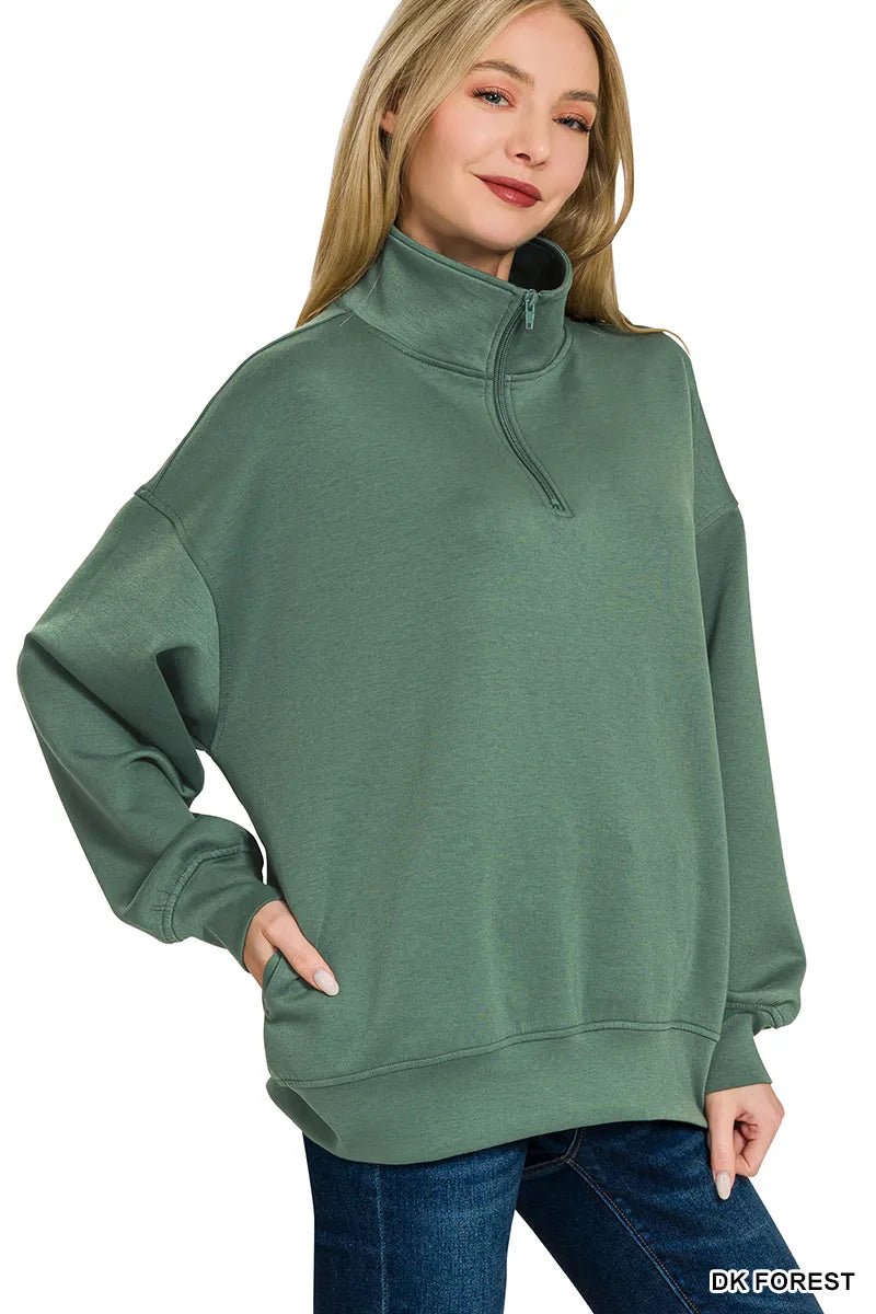Zenana Scuba Quarter - Zip Sweatshirt - Bitsy Gypsy Boutique