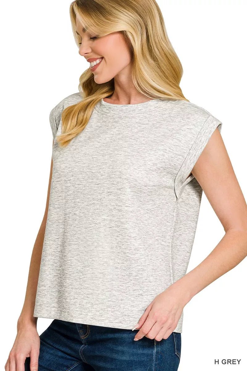Zenana Scuba Round Neck Cap Sleeve Top - Bitsy Gypsy Boutique