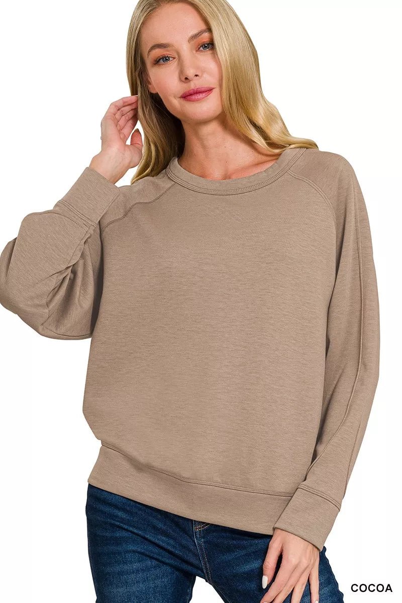 Zenana Scuba Round Neck Sweatshirt - Bitsy Gypsy Boutique
