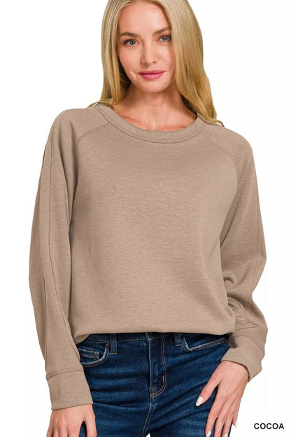 Zenana Scuba Round Neck Sweatshirt - Bitsy Gypsy Boutique