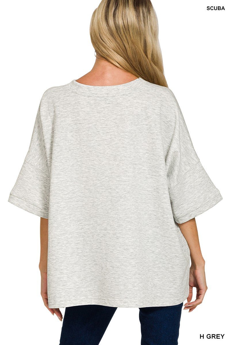 Zenana Scuba Round Neck Top with Side Slits - Bitsy Gypsy Boutique