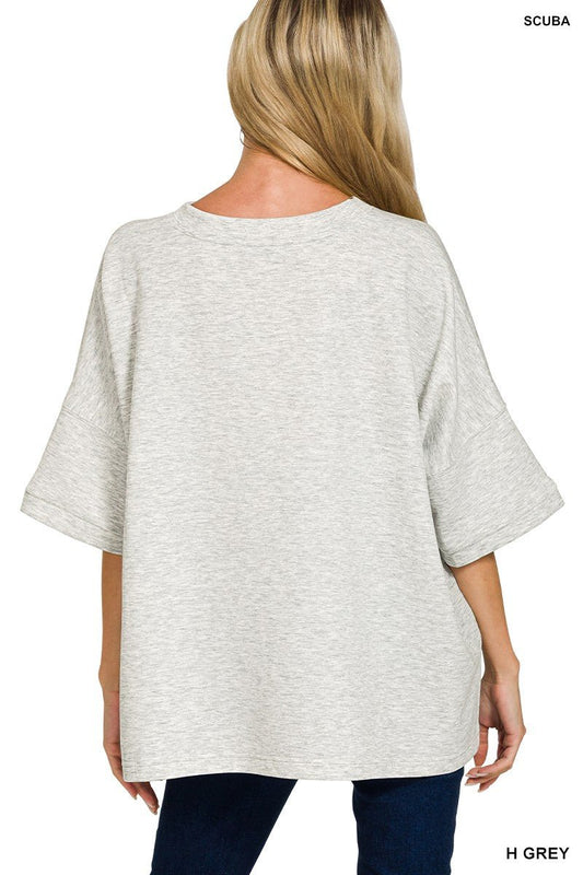 Zenana Scuba Round Neck Top with Side Slits - Bitsy Gypsy Boutique