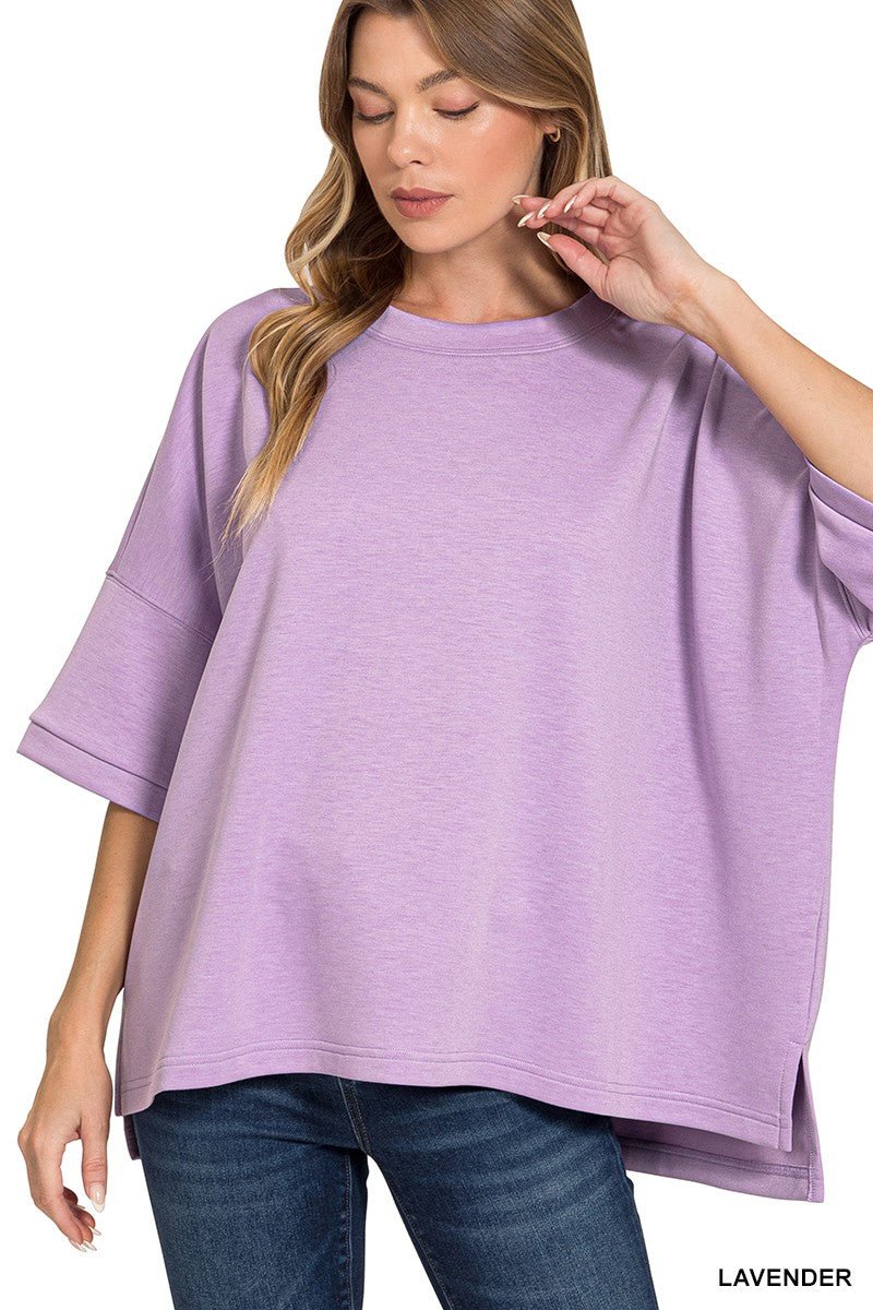 Zenana Scuba Round Neck Top With Side Slits - Bitsy Gypsy Boutique