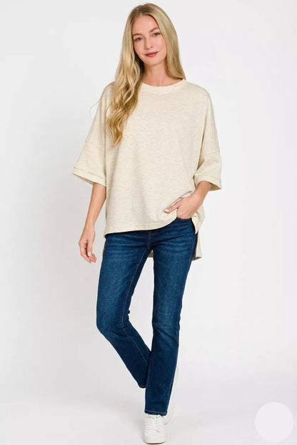 Zenana Scuba Round Neck Top With Side Slits - Bitsy Gypsy Boutique