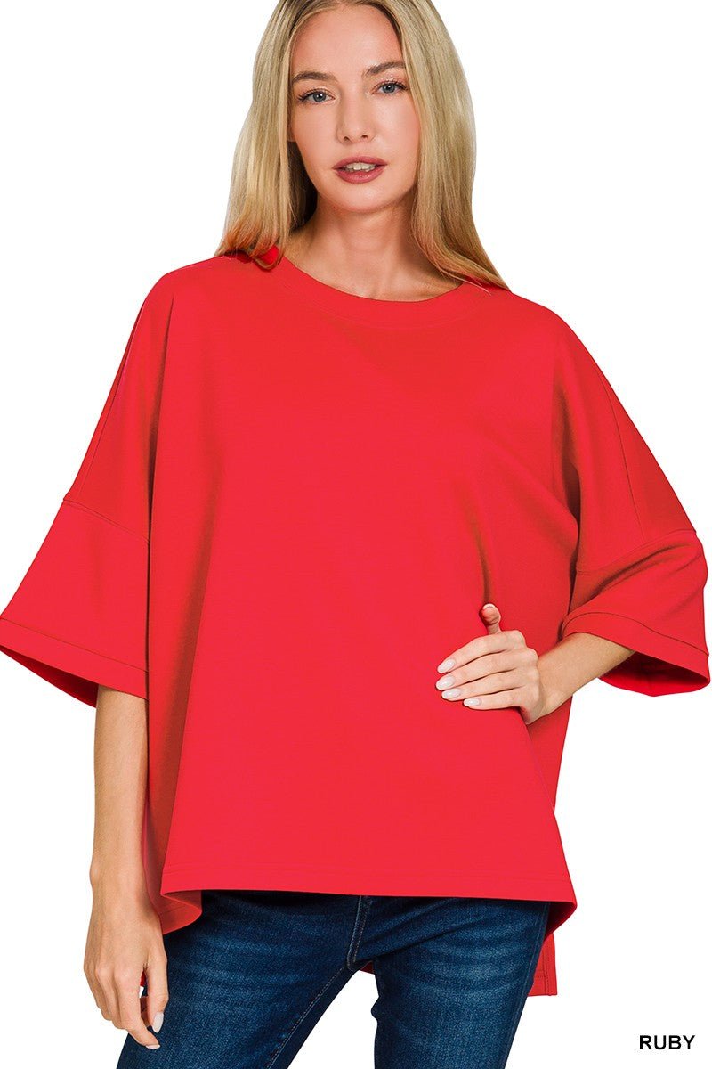 Zenana Scuba Round Neck Top with Side Slits - Bitsy Gypsy Boutique