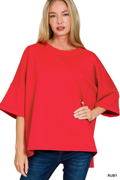 Zenana Scuba Round Neck Top with Side Slits - Bitsy Gypsy Boutique