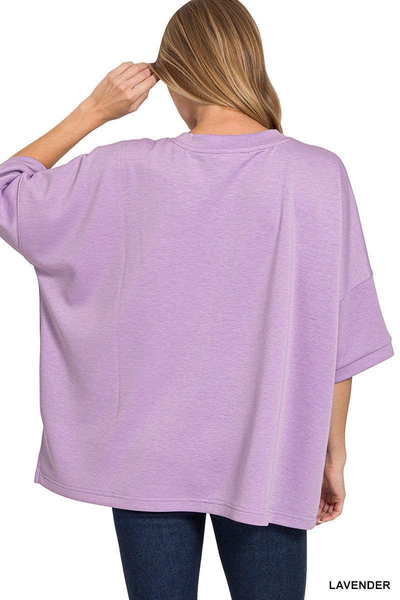 Zenana Scuba Round Neck Top With Side Slits - Bitsy Gypsy Boutique