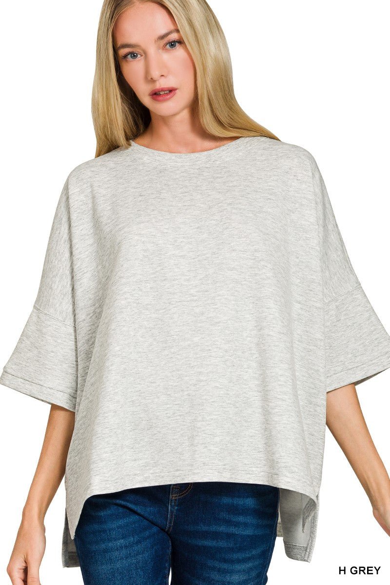 Zenana Scuba Round Neck Top with Side Slits - Bitsy Gypsy Boutique