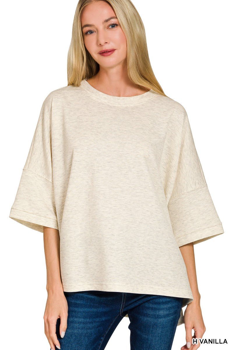 Zenana Scuba Round Neck Top With Side Slits - Bitsy Gypsy Boutique
