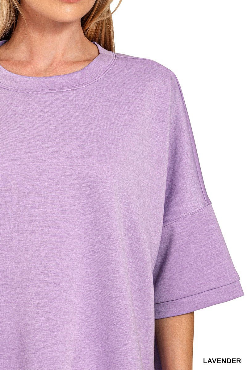 Zenana Scuba Round Neck Top With Side Slits - Bitsy Gypsy Boutique