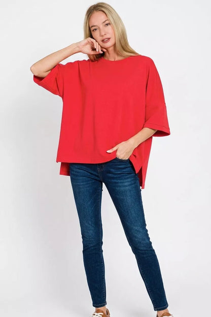 Zenana Scuba Round Neck Top with Side Slits - Bitsy Gypsy Boutique
