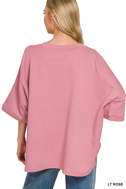 Zenana Scuba Round Neck Top With Side Slits - Bitsy Gypsy Boutique