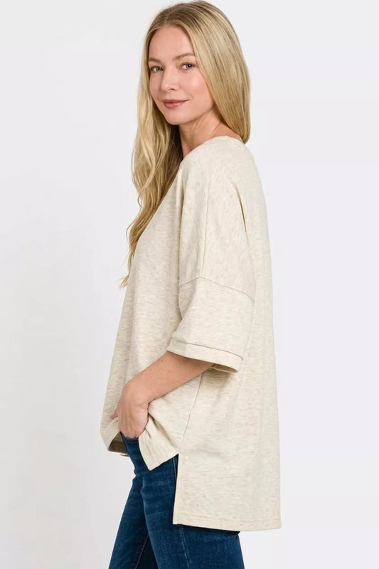 Zenana Scuba Round Neck Top With Side Slits - Bitsy Gypsy Boutique